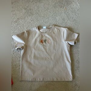 & Other Stories Beige Crewneck Tee with Cactus Motif